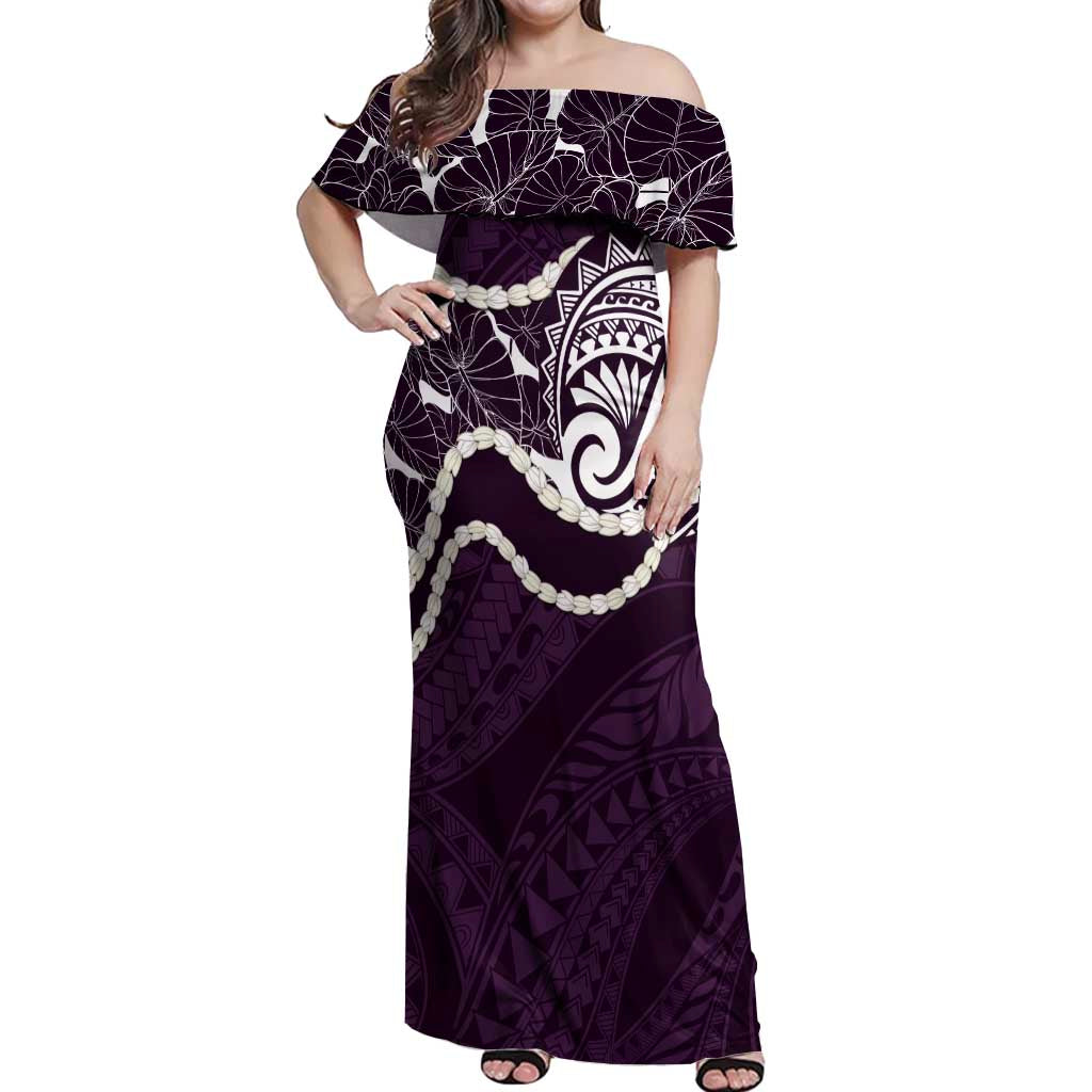 Aloha Hawaii Kalo Pikake Lei Off Shoulder Maxi Dress Chest Tattoo Purple Hawaiian Pattern LT14 Women Purple - Polynesian Pride