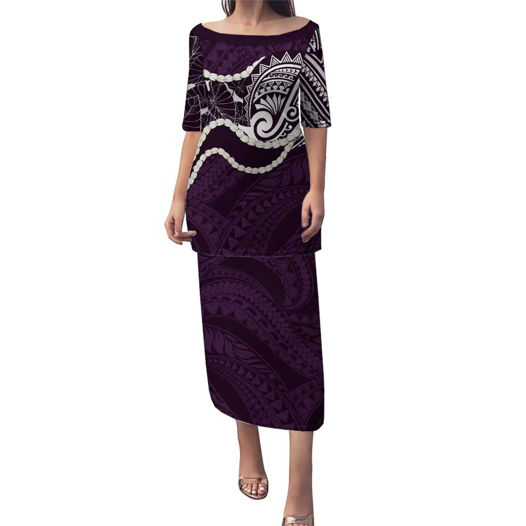 Aloha Hawaii Kalo Pikake Lei Puletasi Chest Tattoo Purple Hawaiian Pattern LT14 Long Dress Purple - Polynesian Pride