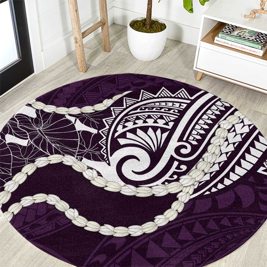 Aloha Hawaii Kalo Pikake Lei Round Carpet Chest Tattoo Purple Hawaiian Pattern