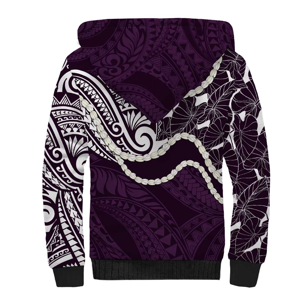 Aloha Hawaii Kalo Pikake Lei Sherpa Hoodie Chest Tattoo Purple Hawaiian Pattern LT14 - Polynesian Pride