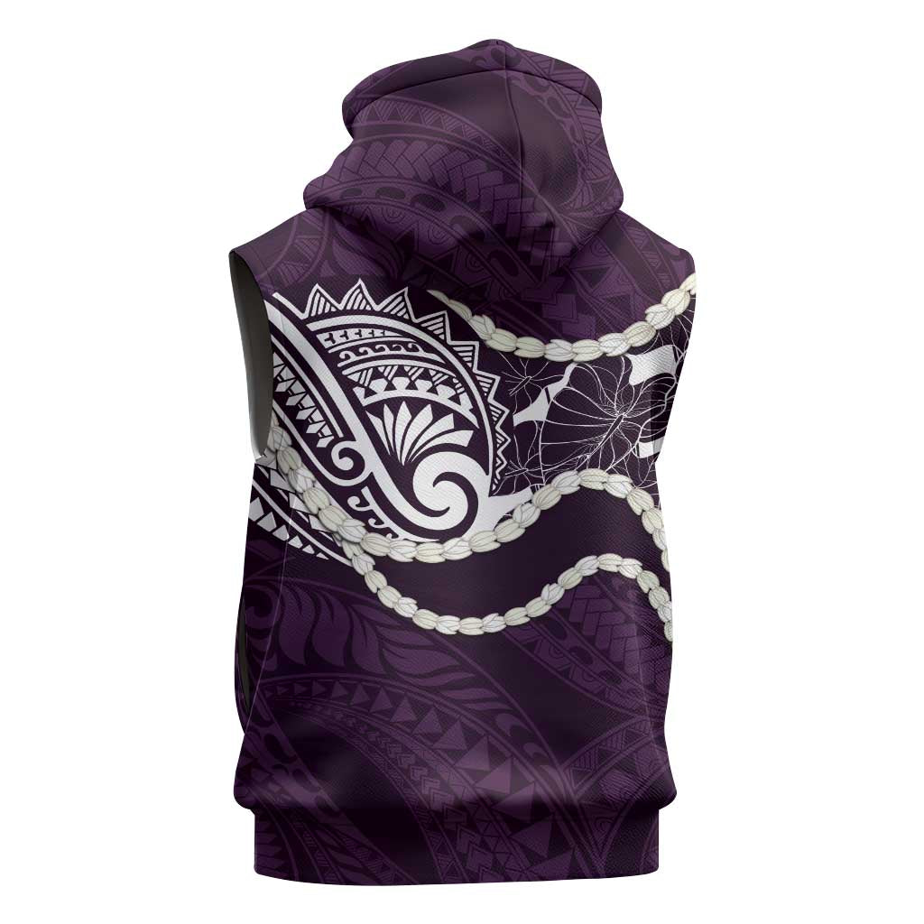 Aloha Hawaii Kalo Pikake Lei Sleeveless Hoodie Chest Tattoo Purple Hawaiian Pattern