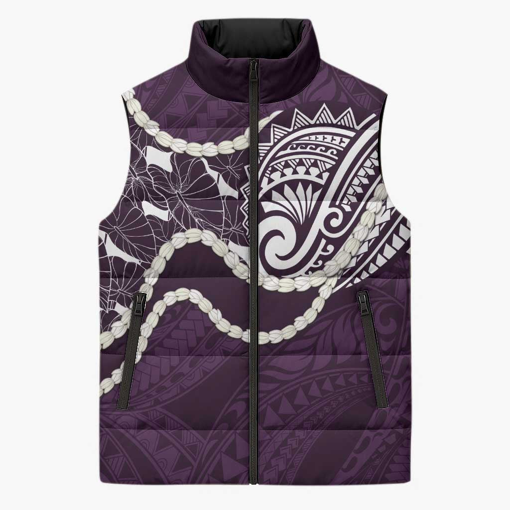Aloha Hawaii Kalo Pikake Lei Sleeveless Puffer Jacket Chest Tattoo Purple Hawaiian Pattern LT14 Unisex Purple - Polynesian Pride