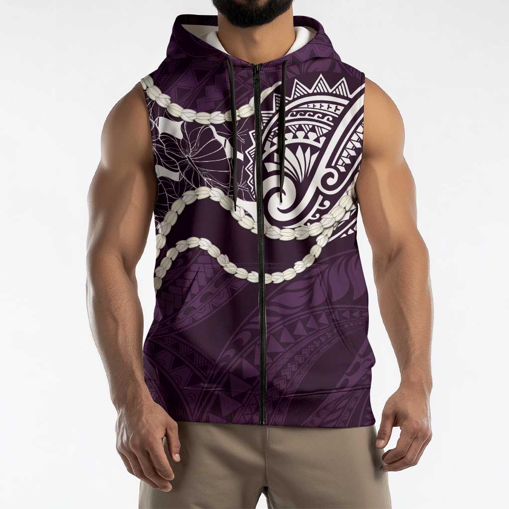 Aloha Hawaii Kalo Pikake Lei Sleeveless Zip Hoodie Chest Tattoo Purple Hawaiian Pattern LT14 - Polynesian Pride