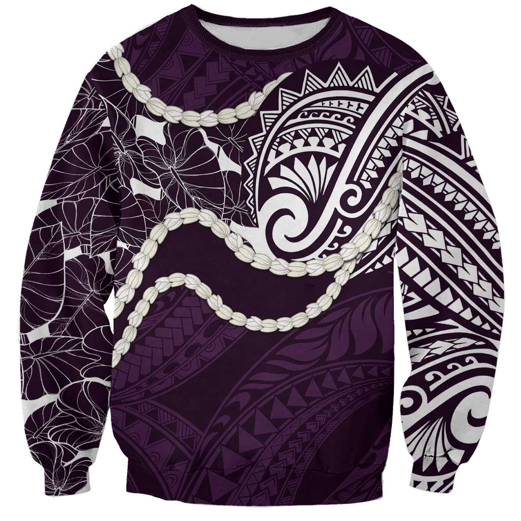 Aloha Hawaii Kalo Pikake Lei Sweatshirt Chest Tattoo Purple Hawaiian Pattern