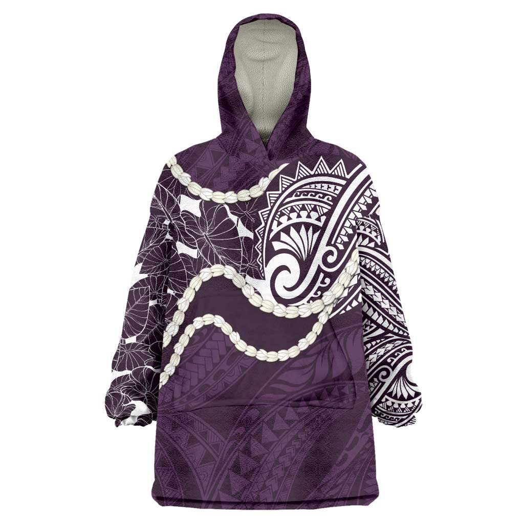 Aloha Hawaii Kalo Pikake Lei Wearable Blanket Hoodie Chest Tattoo Purple Hawaiian Pattern