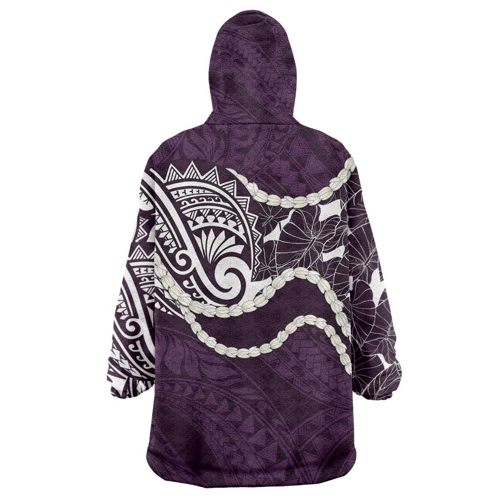 Aloha Hawaii Kalo Pikake Lei Wearable Blanket Hoodie Chest Tattoo Purple Hawaiian Pattern