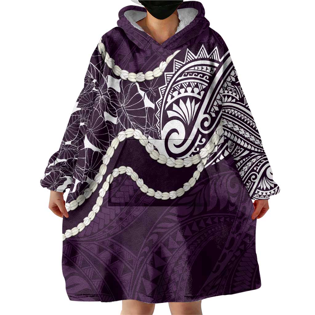 Aloha Hawaii Kalo Pikake Lei Wearable Blanket Hoodie Chest Tattoo Purple Hawaiian Pattern