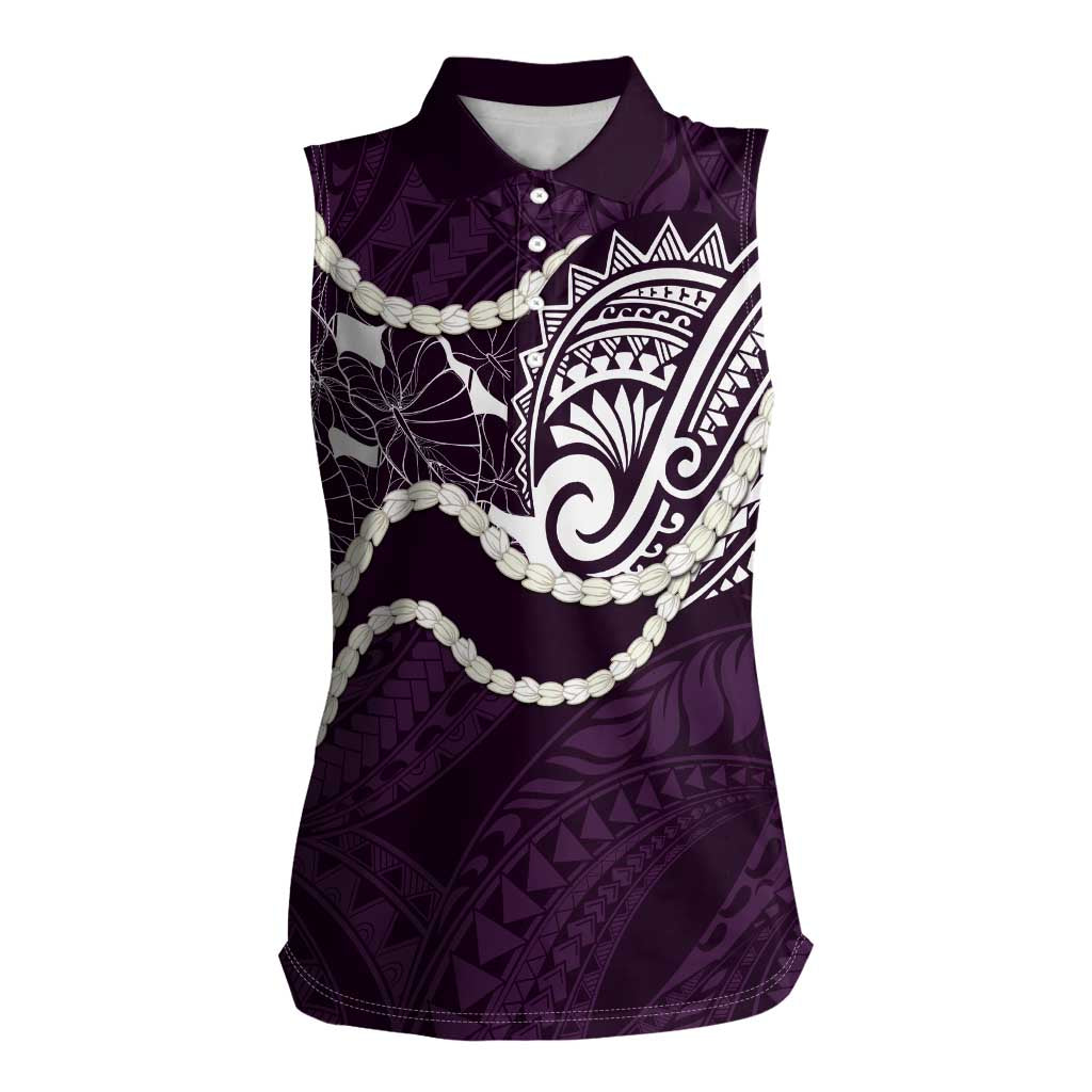 Aloha Hawaii Kalo Pikake Lei Women Sleeveless Polo Shirt Chest Tattoo Purple Hawaiian Pattern