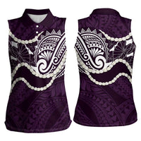 Aloha Hawaii Kalo Pikake Lei Women Sleeveless Polo Shirt Chest Tattoo Purple Hawaiian Pattern