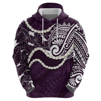 Aloha Hawaii Kalo Pikake Lei Zip Hoodie Chest Tattoo Purple Hawaiian Pattern