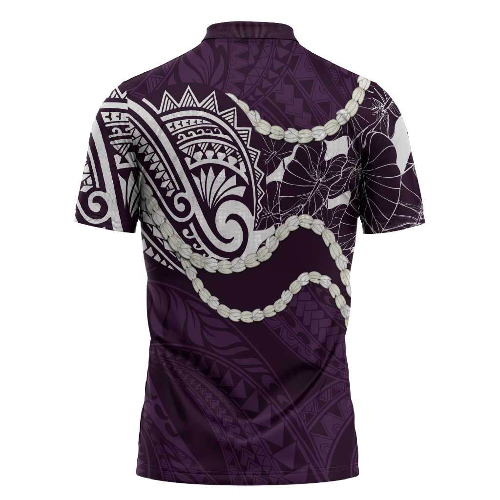 Aloha Hawaii Kalo Pikake Lei Zipper Polo Shirt Chest Tattoo Purple Hawaiian Pattern LT14 - Polynesian Pride