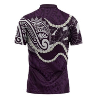 Aloha Hawaii Kalo Pikake Lei Zipper Polo Shirt Chest Tattoo Purple Hawaiian Pattern LT14 - Polynesian Pride