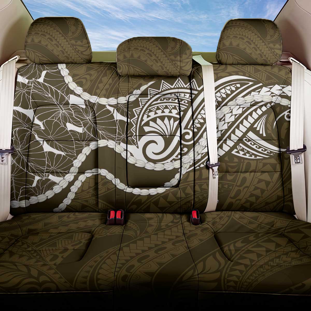 Aloha Hawaii Kalo Pikake Lei Back Car Seat Cover Chest Tattoo Gold Hawaiian Pattern LT14 One Size Gold - Polynesian Pride