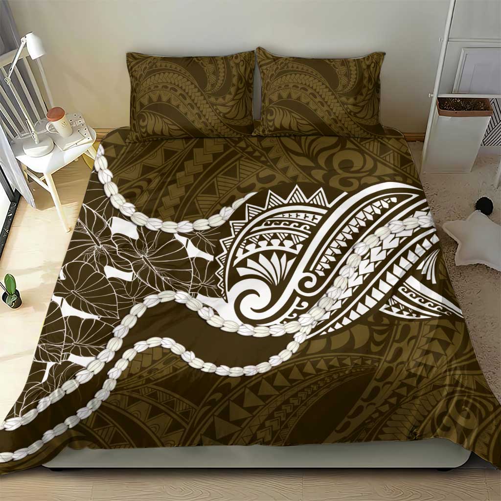 Aloha Hawaii Kalo Pikake Lei Bedding Set Chest Tattoo Gold Hawaiian Pattern