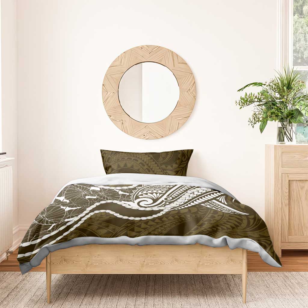 Aloha Hawaii Kalo Pikake Lei Bedding Set Chest Tattoo Gold Hawaiian Pattern