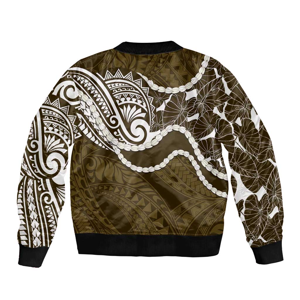 Aloha Hawaii Kalo Pikake Lei Bomber Jacket Chest Tattoo Gold Hawaiian Pattern