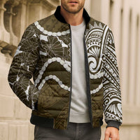 Aloha Hawaii Kalo Pikake Lei Bomber Puffer Jacket Chest Tattoo Gold Hawaiian Pattern