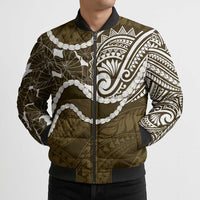 Aloha Hawaii Kalo Pikake Lei Bomber Puffer Jacket Chest Tattoo Gold Hawaiian Pattern