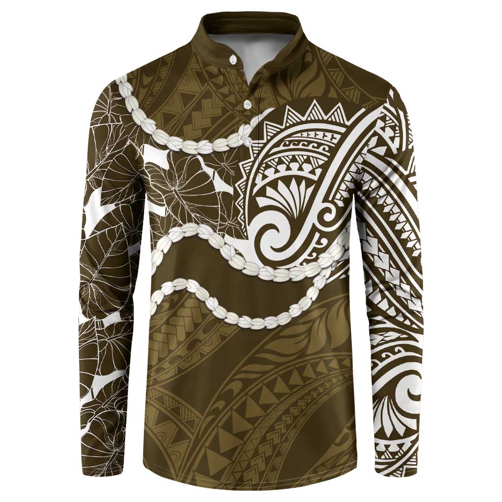 Aloha Hawaii Kalo Pikake Lei Button Sweatshirt Chest Tattoo Gold Hawaiian Pattern LT14 Gold - Polynesian Pride