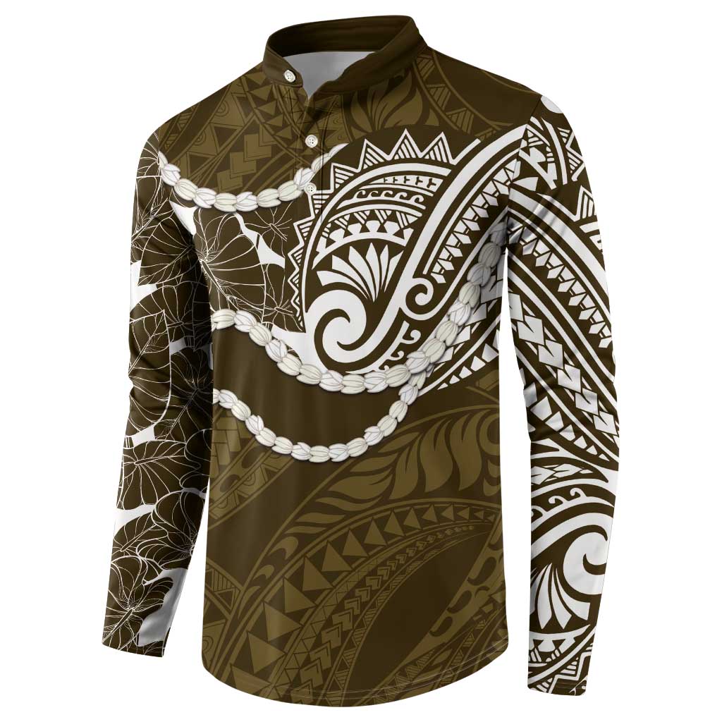 Aloha Hawaii Kalo Pikake Lei Button Sweatshirt Chest Tattoo Gold Hawaiian Pattern