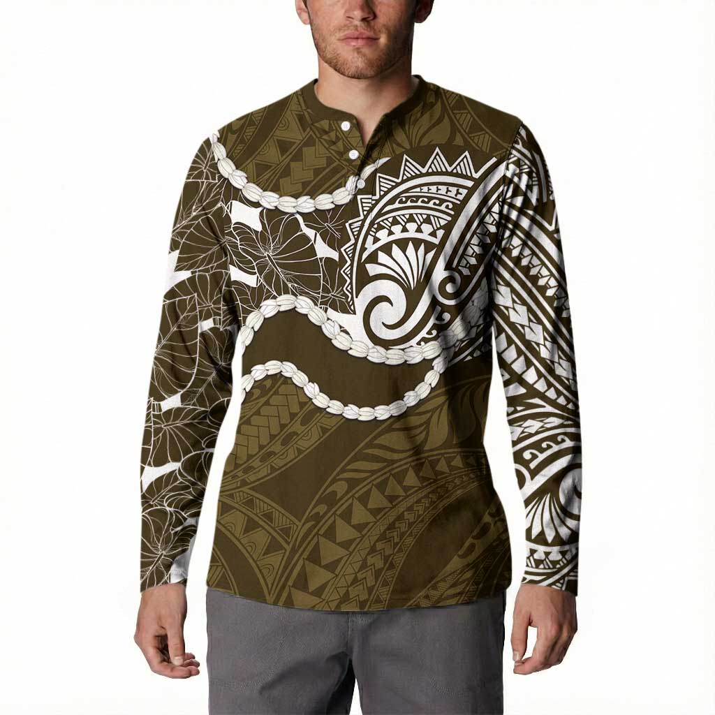 Aloha Hawaii Kalo Pikake Lei Button Sweatshirt Chest Tattoo Gold Hawaiian Pattern