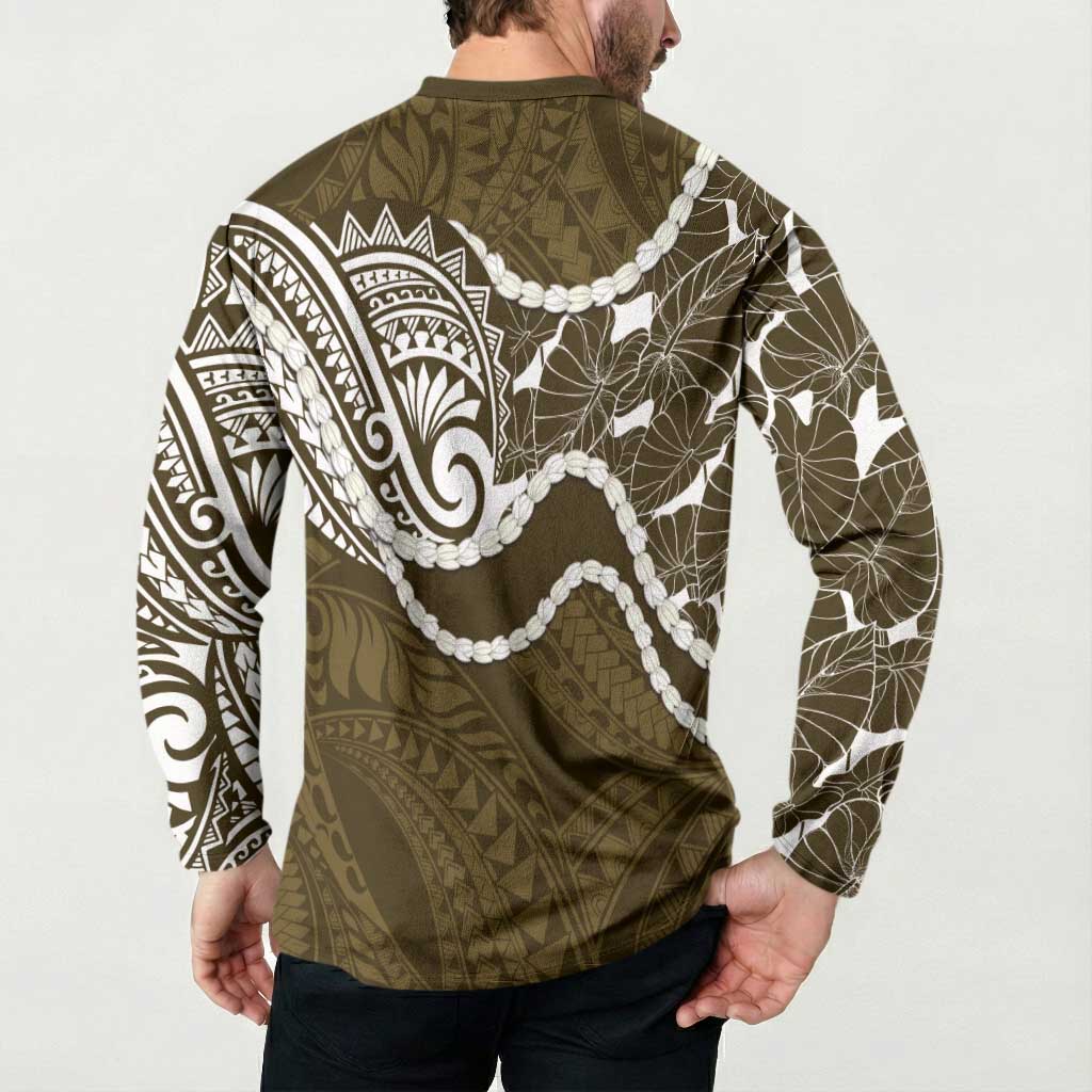 Aloha Hawaii Kalo Pikake Lei Button Sweatshirt Chest Tattoo Gold Hawaiian Pattern