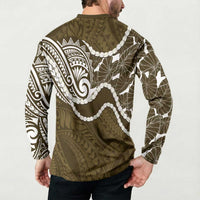Aloha Hawaii Kalo Pikake Lei Button Sweatshirt Chest Tattoo Gold Hawaiian Pattern