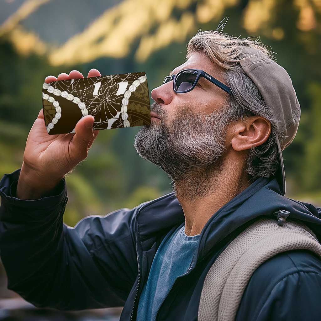 Aloha Hawaii Kalo Pikake Lei 4 in 1 Can Cooler Tumbler Chest Tattoo Gold Hawaiian Pattern