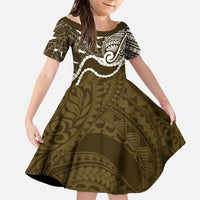 Aloha Hawaii Kalo Pikake Lei Family Matching Long Sleeve Bodycon Dress and Hawaiian Shirt Chest Tattoo Gold Hawaiian Pattern LT14 Daughter's Dress Gold - Polynesian Pride