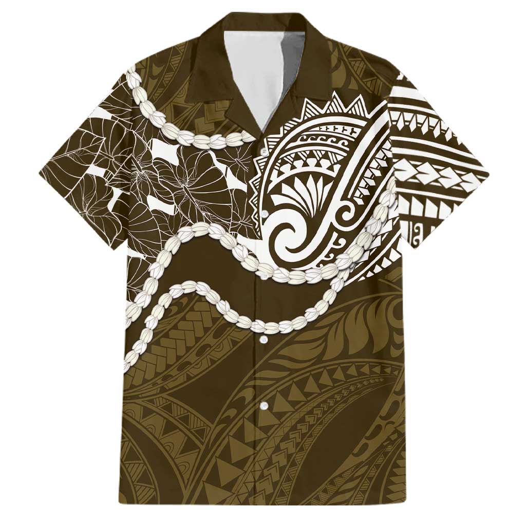 Aloha Hawaii Kalo Pikake Lei Family Matching Long Sleeve Bodycon Dress and Hawaiian Shirt Chest Tattoo Gold Hawaiian Pattern LT14 Dad's Shirt - Short Sleeve Gold - Polynesian Pride