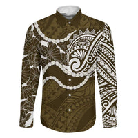 Aloha Hawaii Kalo Pikake Lei Family Matching Long Sleeve Bodycon Dress and Hawaiian Shirt Chest Tattoo Gold Hawaiian Pattern LT14 Dad's Shirt - Long Sleeve Gold - Polynesian Pride