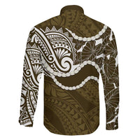 Aloha Hawaii Kalo Pikake Lei Family Matching Long Sleeve Bodycon Dress and Hawaiian Shirt Chest Tattoo Gold Hawaiian Pattern LT14 - Polynesian Pride