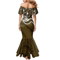 Aloha Hawaii Kalo Pikake Lei Family Matching Mermaid Dress and Hawaiian Shirt Chest Tattoo Gold Hawaiian Pattern LT14 - Polynesian Pride
