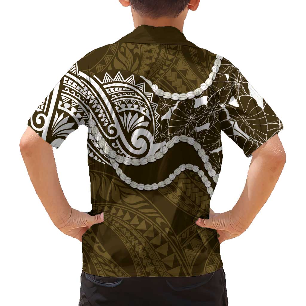 Aloha Hawaii Kalo Pikake Lei Family Matching Off Shoulder Short Dress and Hawaiian Shirt Chest Tattoo Gold Hawaiian Pattern LT14 - Polynesian Pride