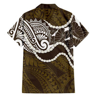 Aloha Hawaii Kalo Pikake Lei Family Matching Short Sleeve Bodycon Dress and Hawaiian Shirt Chest Tattoo Gold Hawaiian Pattern LT14 - Polynesian Pride