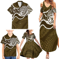 Aloha Hawaii Kalo Pikake Lei Family Matching Summer Maxi Dress and Hawaiian Shirt Chest Tattoo Gold Hawaiian Pattern LT14 - Polynesian Pride