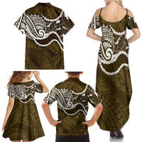 Aloha Hawaii Kalo Pikake Lei Family Matching Summer Maxi Dress and Hawaiian Shirt Chest Tattoo Gold Hawaiian Pattern LT14 - Polynesian Pride