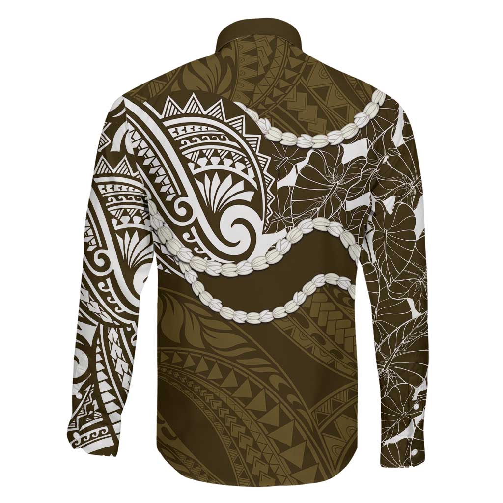 Aloha Hawaii Kalo Pikake Lei Family Matching Summer Maxi Dress and Hawaiian Shirt Chest Tattoo Gold Hawaiian Pattern LT14 - Polynesian Pride