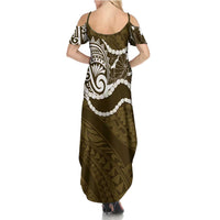 Aloha Hawaii Kalo Pikake Lei Family Matching Summer Maxi Dress and Hawaiian Shirt Chest Tattoo Gold Hawaiian Pattern LT14 - Polynesian Pride
