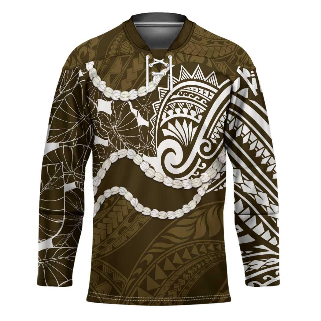 Aloha Hawaii Kalo Pikake Lei Hockey Jersey Chest Tattoo Gold Hawaiian Pattern LT14 Unisex Gold - Polynesian Pride