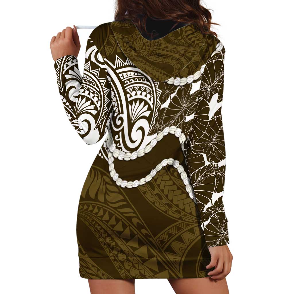 Aloha Hawaii Kalo Pikake Lei Hoodie Dress Chest Tattoo Gold Hawaiian Pattern LT14 - Polynesian Pride
