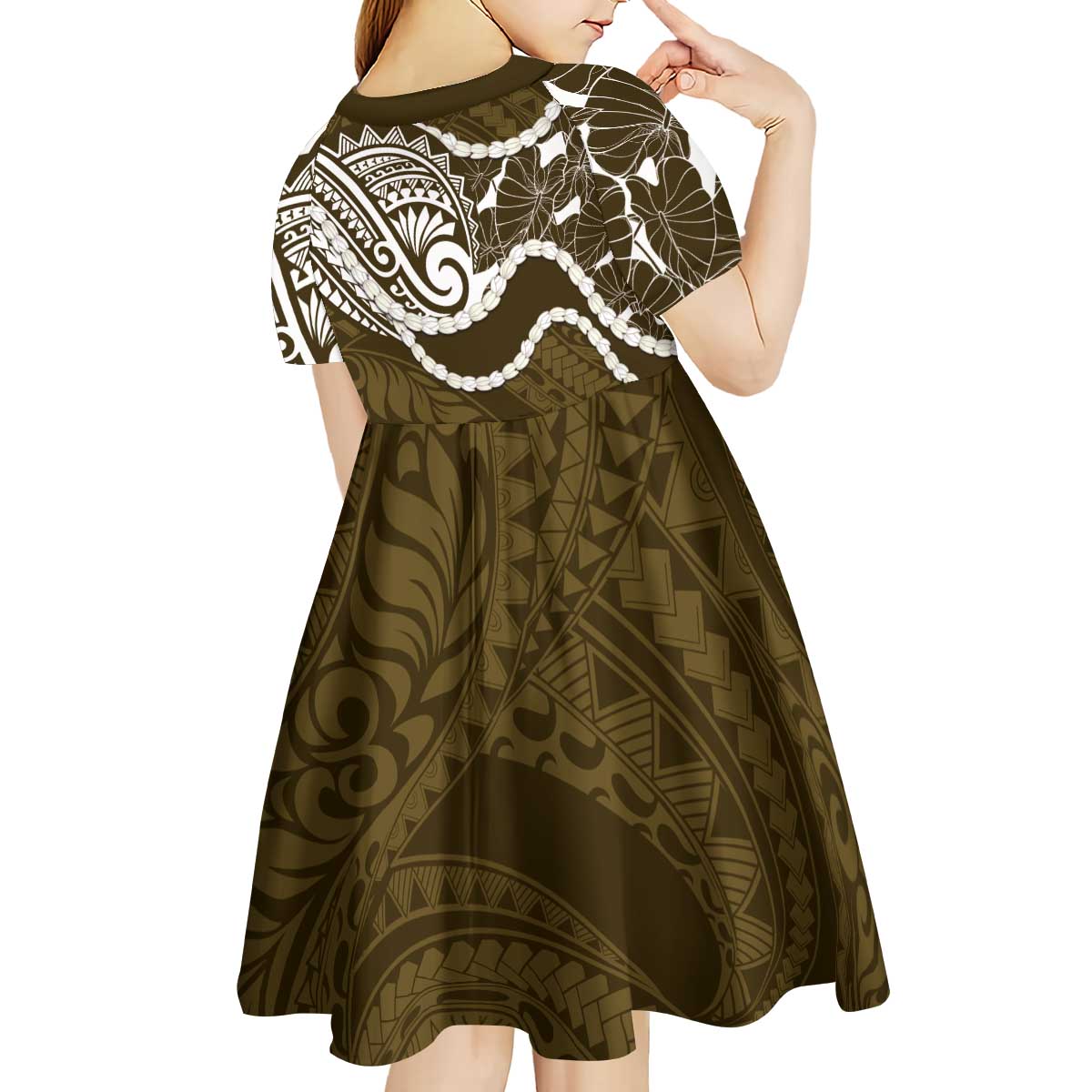 Aloha Hawaii Kalo Pikake Lei Kid Short Sleeve Dress Chest Tattoo Gold Hawaiian Pattern LT14 - Polynesian Pride
