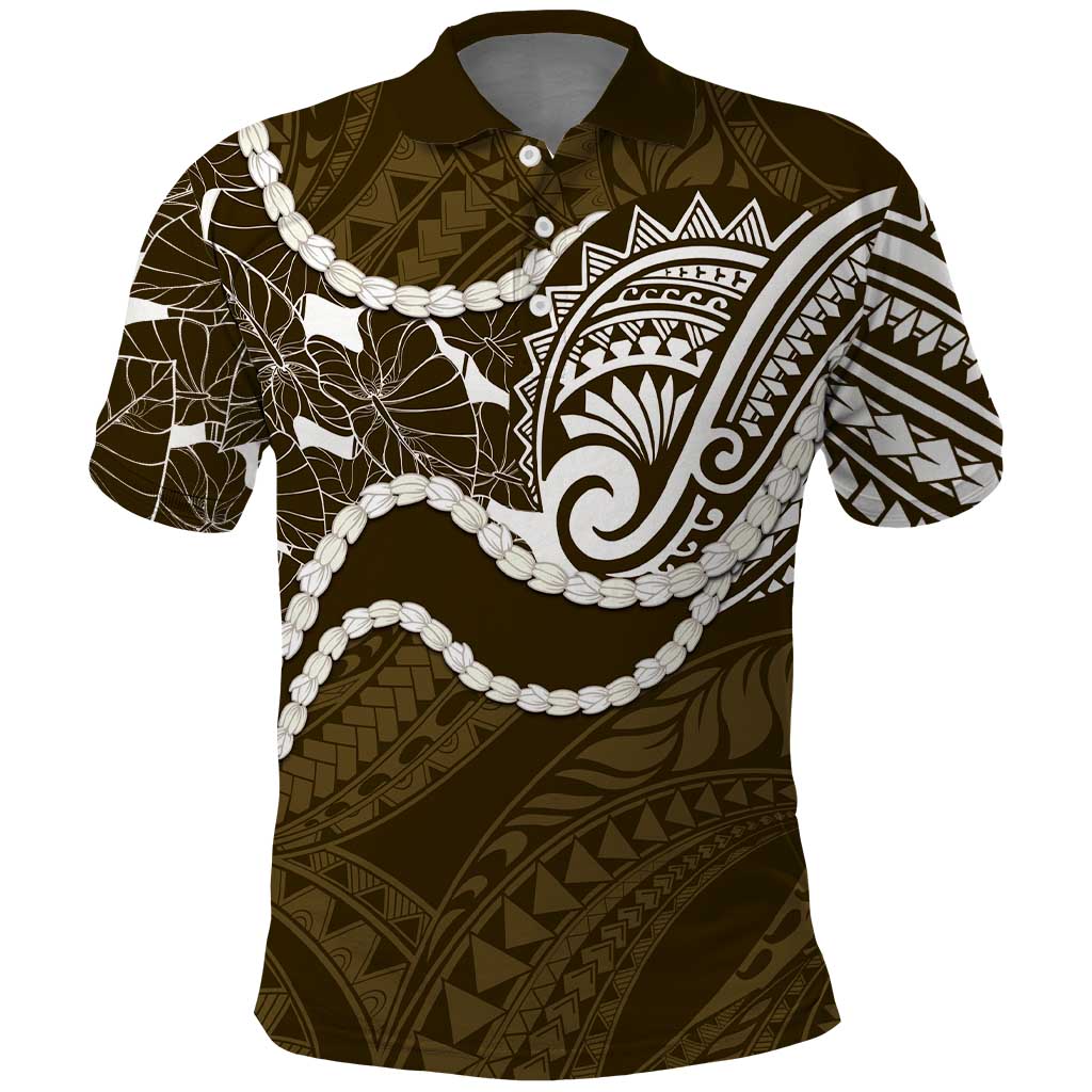 Aloha Hawaii Kalo Pikake Lei Polo Shirt Chest Tattoo Gold Hawaiian Pattern