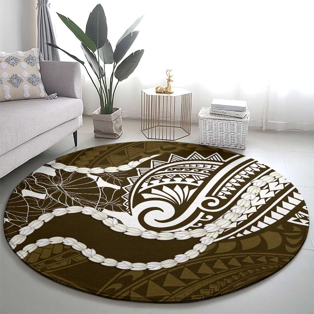 Aloha Hawaii Kalo Pikake Lei Round Carpet Chest Tattoo Gold Hawaiian Pattern