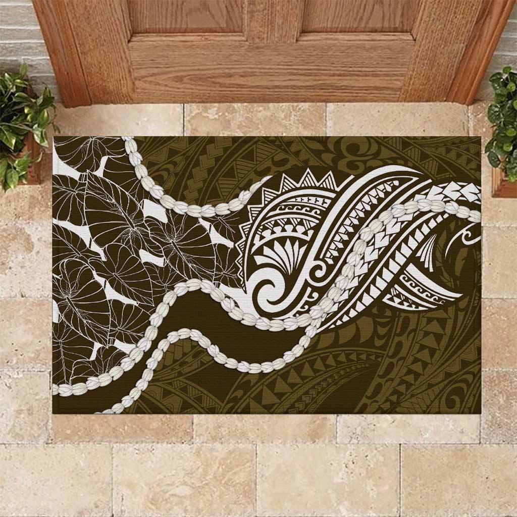 Aloha Hawaii Kalo Pikake Lei Rubber Doormat Chest Tattoo Gold Hawaiian Pattern LT14 Gold - Polynesian Pride