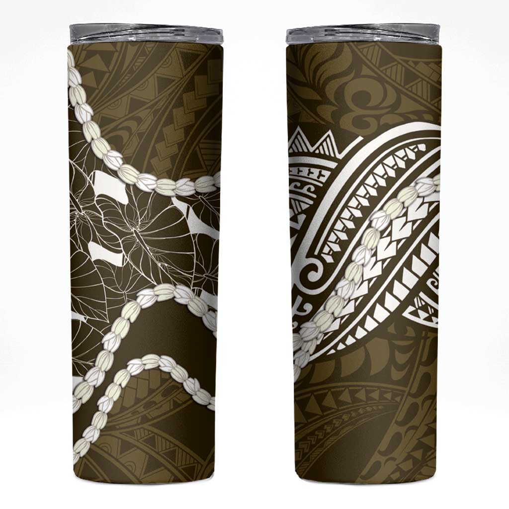 Aloha Hawaii Kalo Pikake Lei Skinny Tumbler Chest Tattoo Gold Hawaiian Pattern LT14 Gold - Polynesian Pride