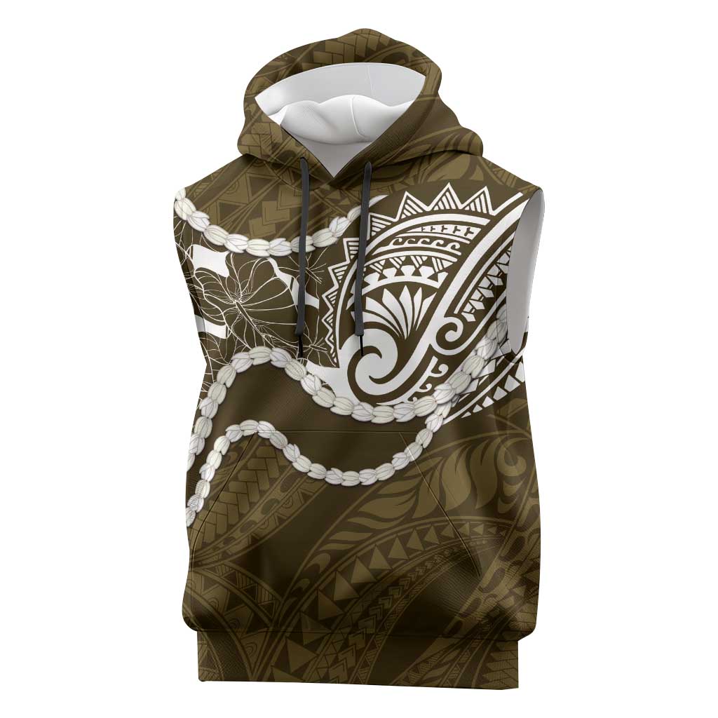 Aloha Hawaii Kalo Pikake Lei Sleeveless Hoodie Chest Tattoo Gold Hawaiian Pattern LT14 Gold - Polynesian Pride