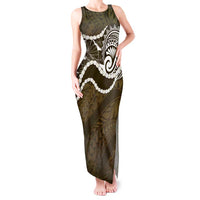 Aloha Hawaii Kalo Pikake Lei Tank Maxi Dress Chest Tattoo Gold Hawaiian Pattern