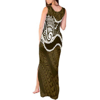 Aloha Hawaii Kalo Pikake Lei Tank Maxi Dress Chest Tattoo Gold Hawaiian Pattern