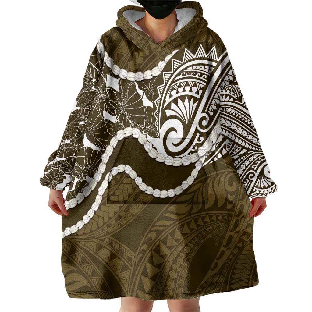 Aloha Hawaii Kalo Pikake Lei Wearable Blanket Hoodie Chest Tattoo Gold Hawaiian Pattern LT14 - Polynesian Pride